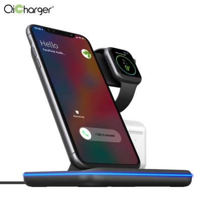 2020 Upgrade 3 In 1 10W Qi Fast Phone Wireless Charger Stand Station  Wireless Charger For Iphone Samsung