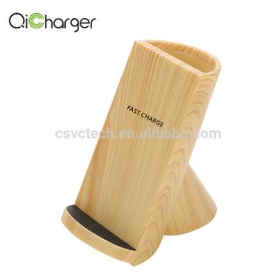 Wood pencil vase wireless qi fast charger