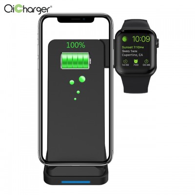 best new arrival 2 in 1 fast 10W mobile phone qi wireless fast charger stand for iphone and  watch