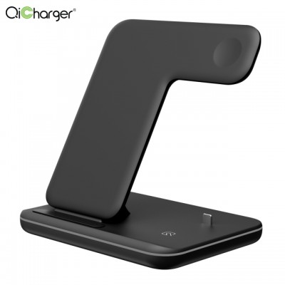 3 in 1 smart portable Qi phone holder watch fast wireless charging station dock 10w wireless charger stand for iphone