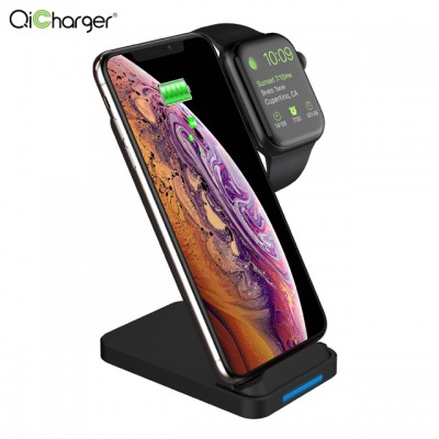 2020 Wireless Charger Stand Qi Wireless charger 10w 15w Fast Charging 2 in 1 Charging Station for iPhone